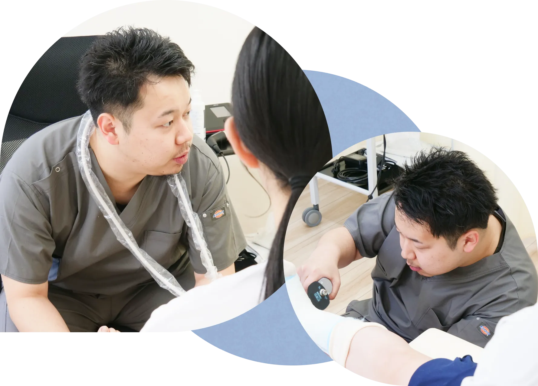 旭川市のおおば接骨院での問診と施術の様子